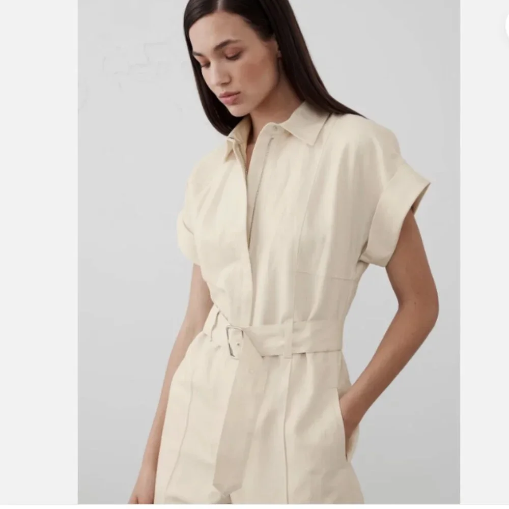 Banana Repubic Linen-Blend Belted Jumpsuit Navy Blue Size LARGE #705878 NWT $150